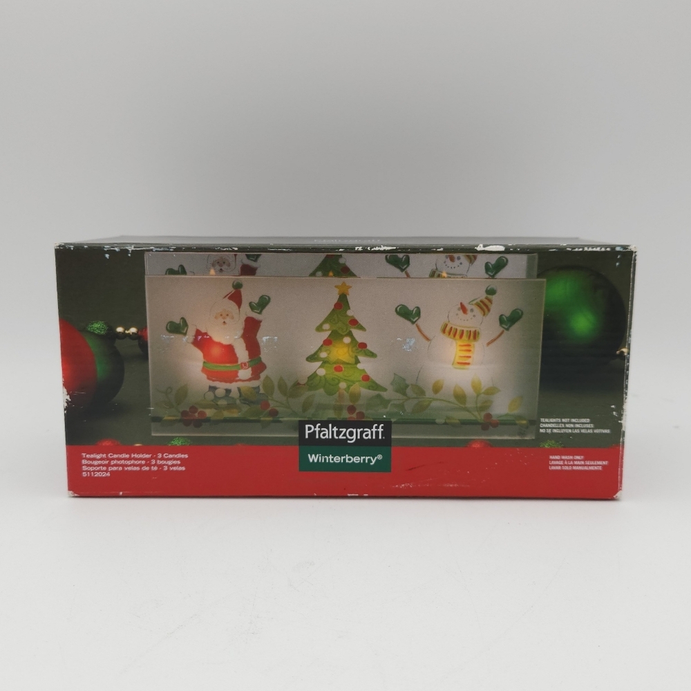 Pfaltzgraff Winterberry 3 Tealight Candle Holder Rectangular Glass